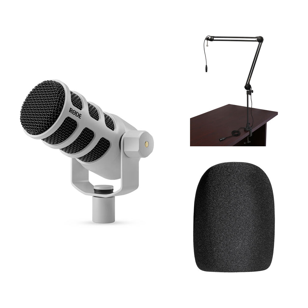 RODE PodMic Micrófono Dinámico para Podcasting con Brazo de Transmisión Cablado (Blanco
