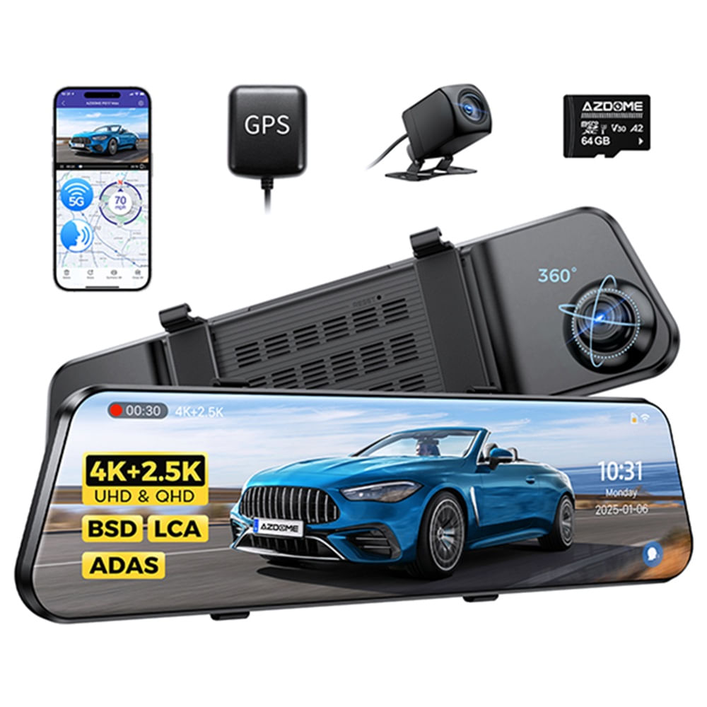 AZDOME PG17 Dashcam Espejo 4K 2.5K GPS WiFi 5GHz ADAS BSD LCA 64GB