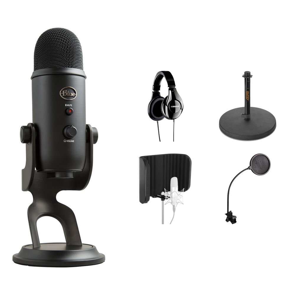 Blue Yeti Kit de Micrófono USB Blackout con Auriculares SRH240A y Filtros