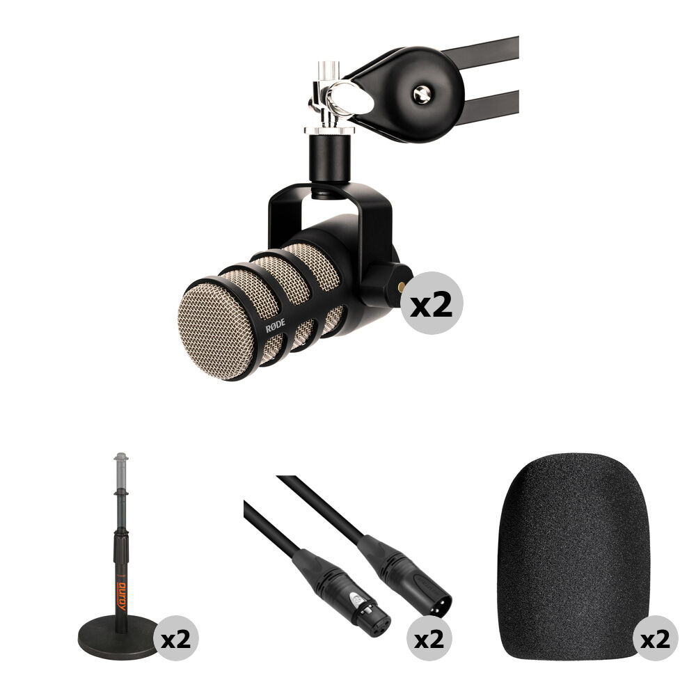 RODE Kit de Micrófonos PodMic para Podcasting con 2 Soportes de Mesa y 2 Cables XLR