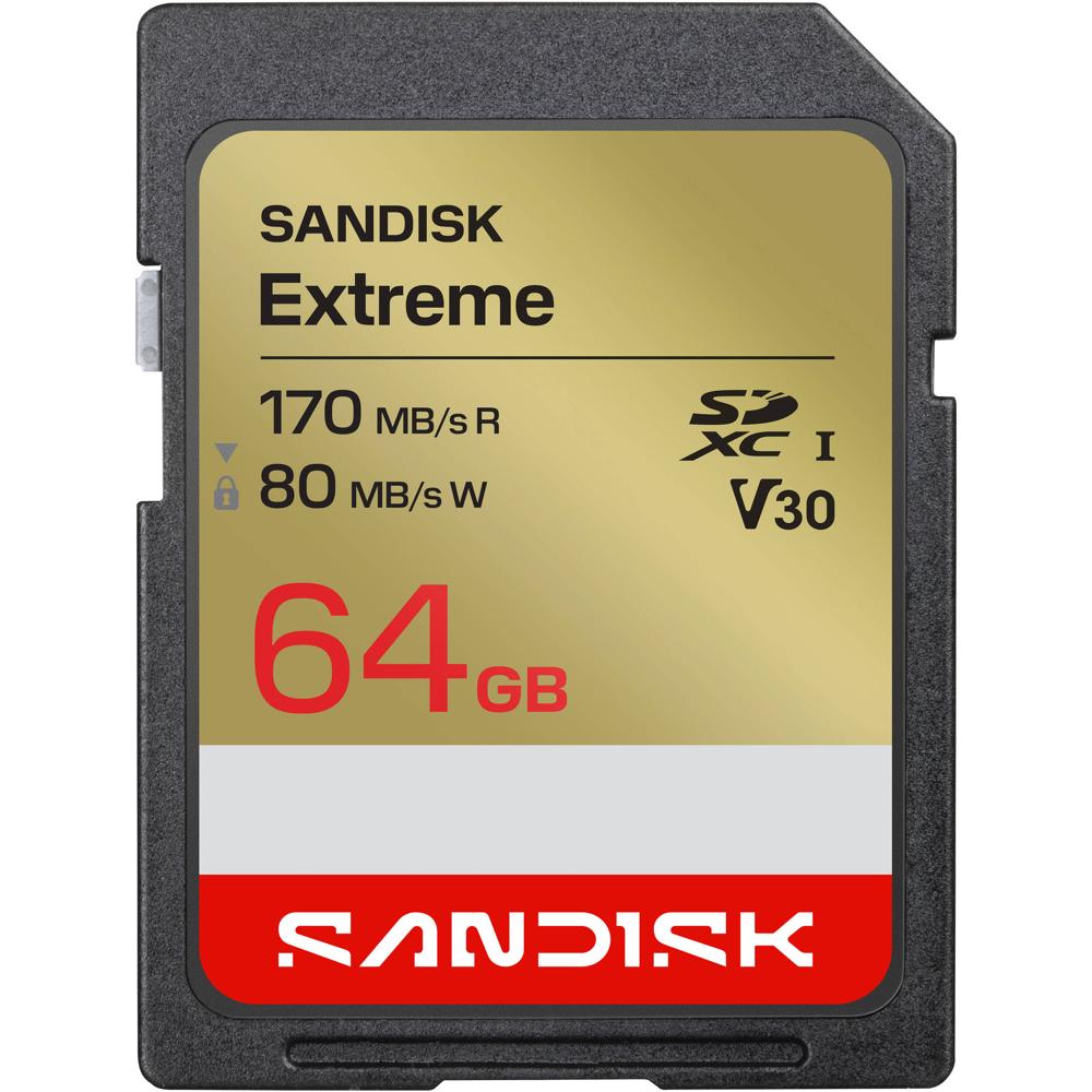 SanDisk Tarjeta de Memoria SDXC Extreme 64GB UHS-I V30 - Velocidades de Lectura 170 MB/s y