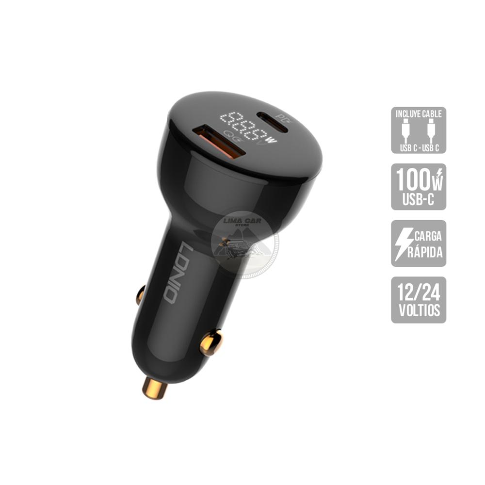 Cargador para Auto 100W USB y Tipo C - Carga Rápida C101