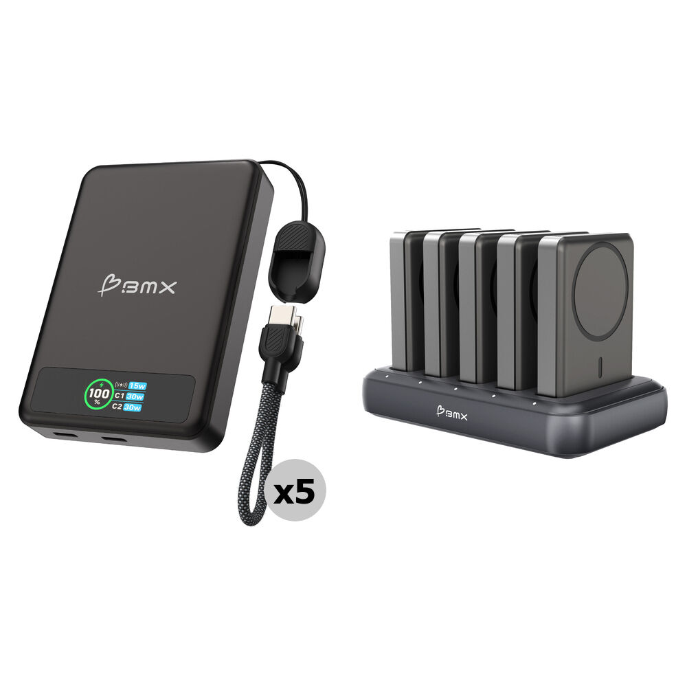 BMX Power Bank SolidSafe 10,000mAh con Dock de Carga de 5 Bahías - Tecnología de Estado