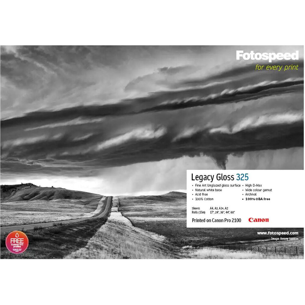 Fotospeed Legacy Gloss Papel Fotográfico para Impresora Inkjet 24"" x 50' - 325 gsm, Acaba
