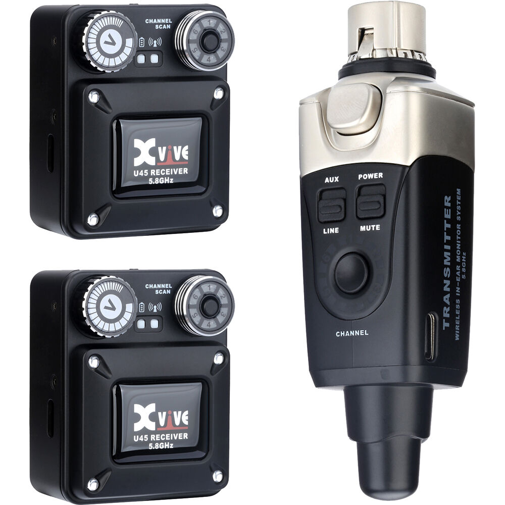 Xvive Audio U45R2 Sistema In-Ear Monitor Inalámbrico con Dos Receptores, 5.8 GHz, Audio 2