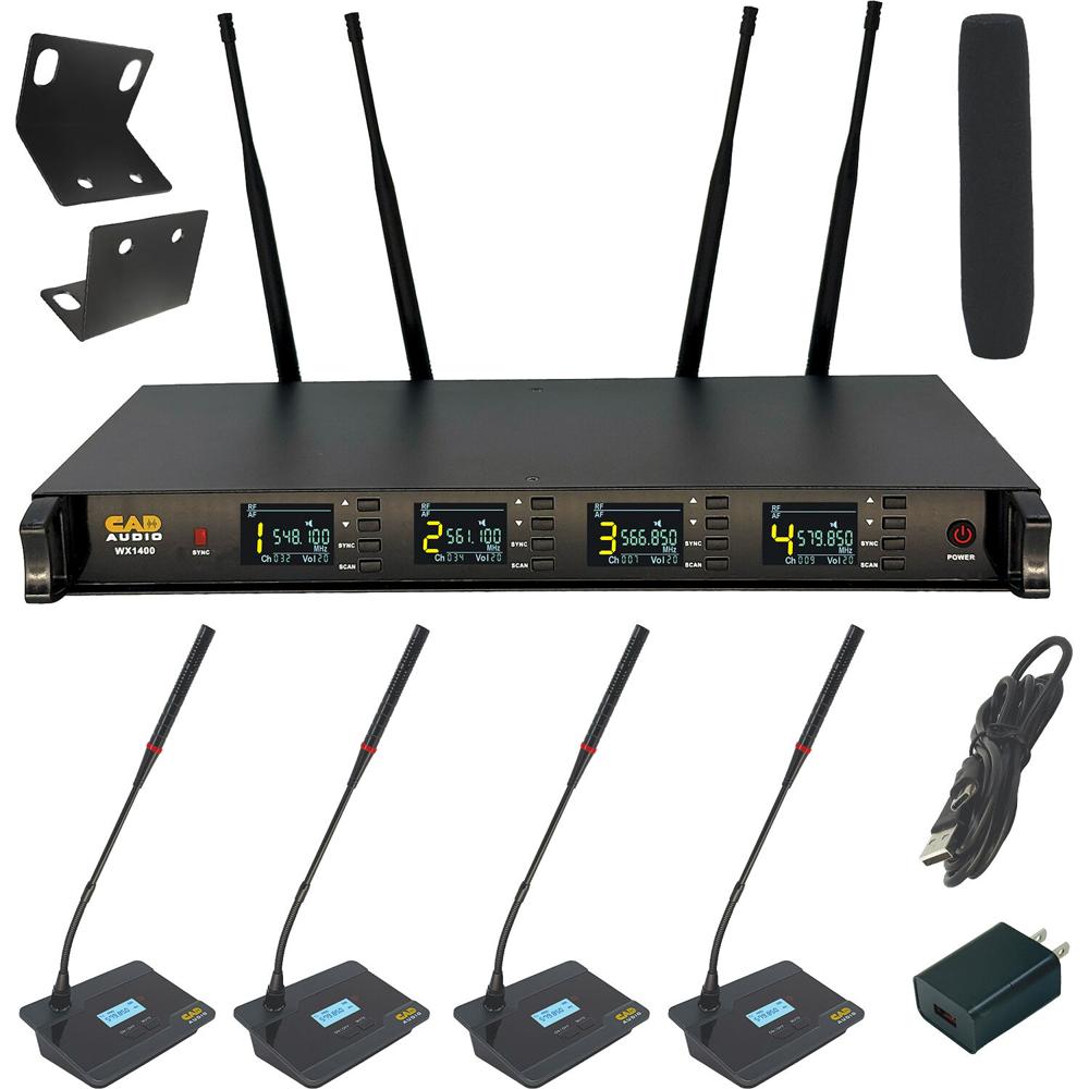 CAD Sistema Inalámbrico de Micrófono Gooseneck WX1400GN 4 Canales UHF (550 a 590 MHz) -