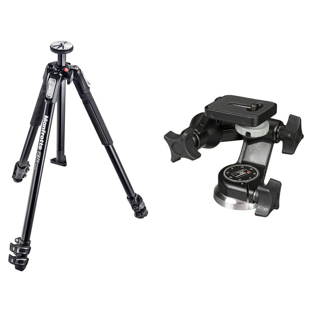 Manfrotto Trípode de Aluminio MT190X3 con Cabezal Pan/Tilt 056 3-D Junior