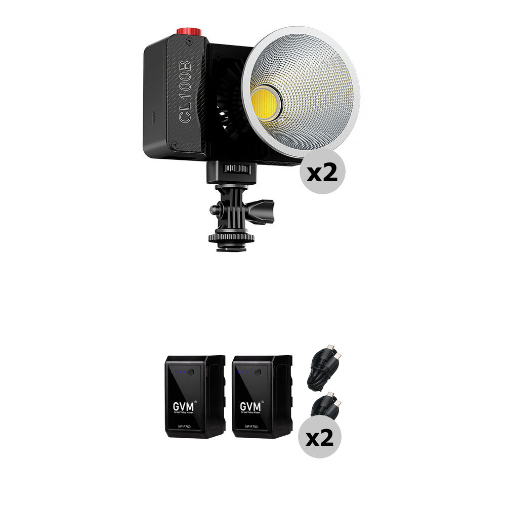 GVM CL100B Kit de Monoluz LED Bi-Color Portátil con Baterías NP-F - 2 Luces, Control App