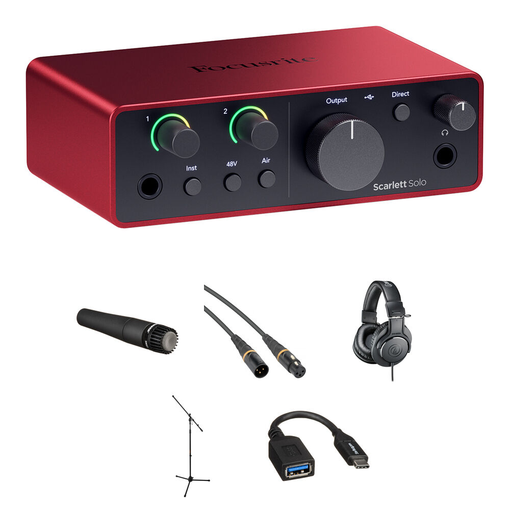 Focusrite Scarlett Solo 4th Generation Interfaz de Audio USB-C con Micrófono Shure SM57-L