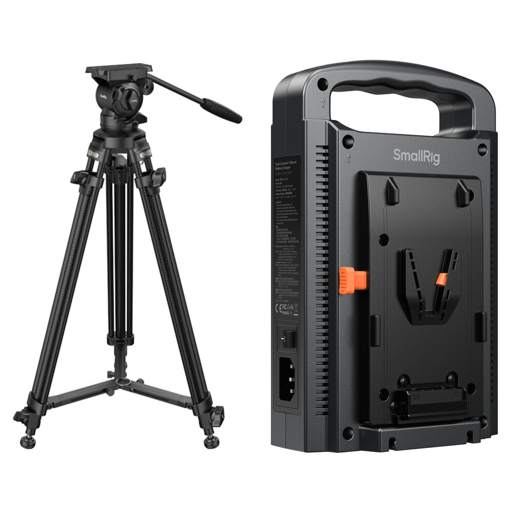 SmallRig Tripod de Video AD-50 de Carbono Ligero con Cargador Doble V-Mount, Capacidad de