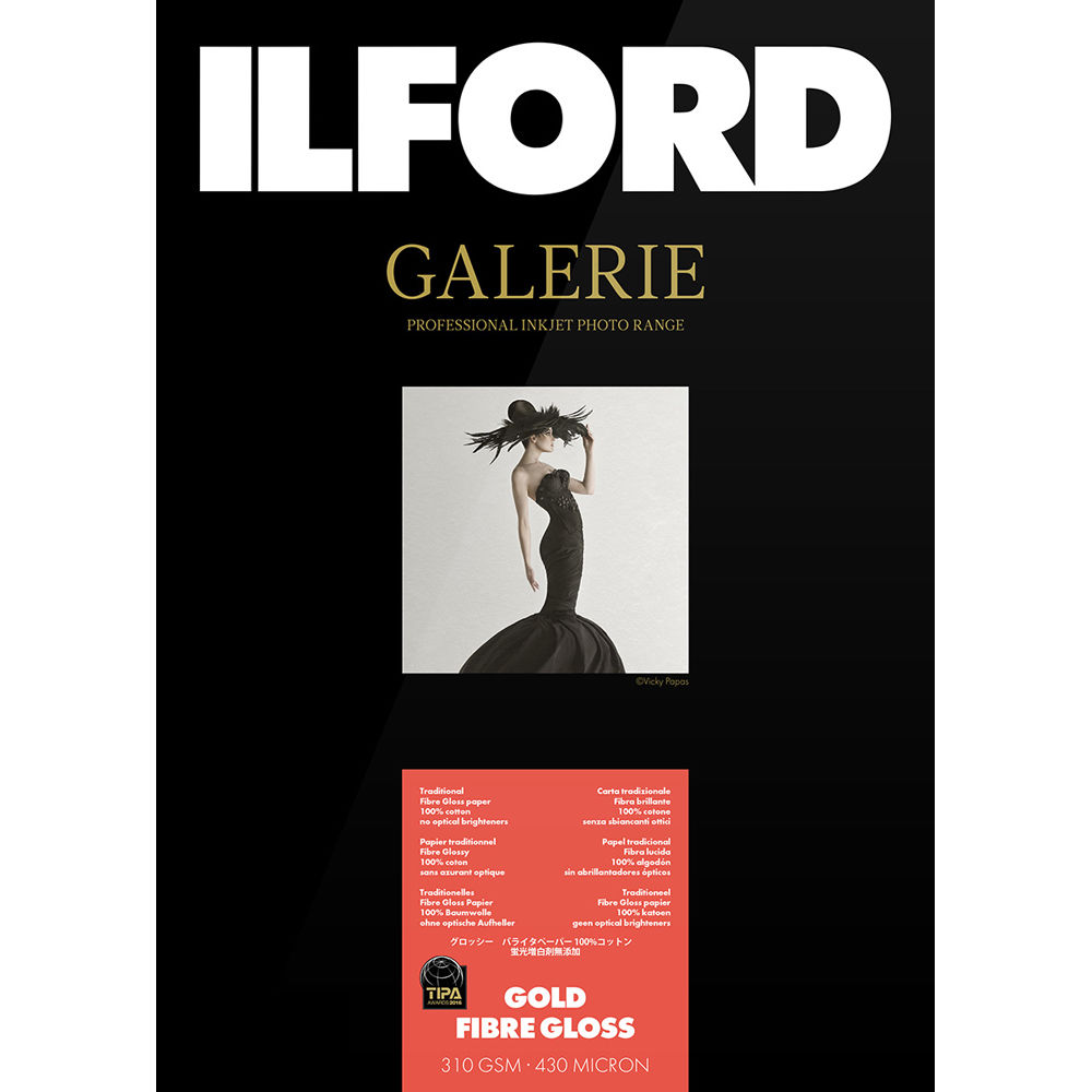 Ilford Papel Fotográfico GALERIE Gold Fibre Gloss 17 x 22"" - 25 Hojas, 310 gsm, Acabado B