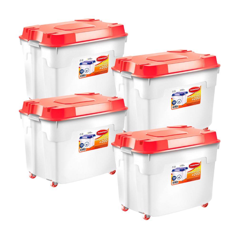 Combo Reyplast: 4 Cajas Organizadora Movil Suprema #50 37.5 litros- con Tapa Color Aleatorio