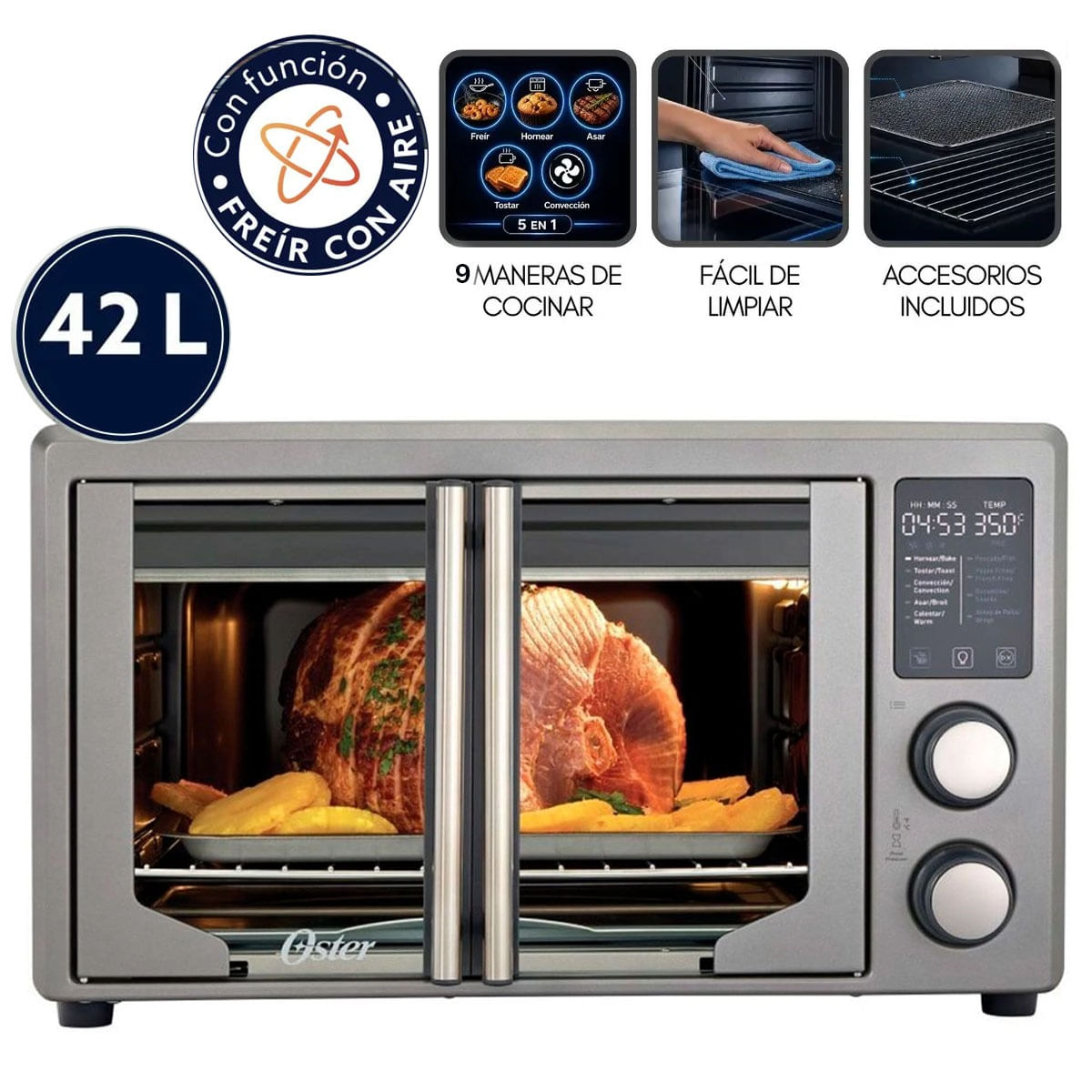 Horno con freidora de aire digital Oster de 42 litros puertas francesas TSSTTV42FDDAFNS