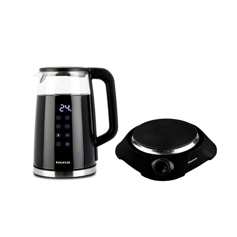 Hervidor Eléctrico Taurus Neoglass + Cocina Eléctrica Taurus Fenix de Una Hornilla