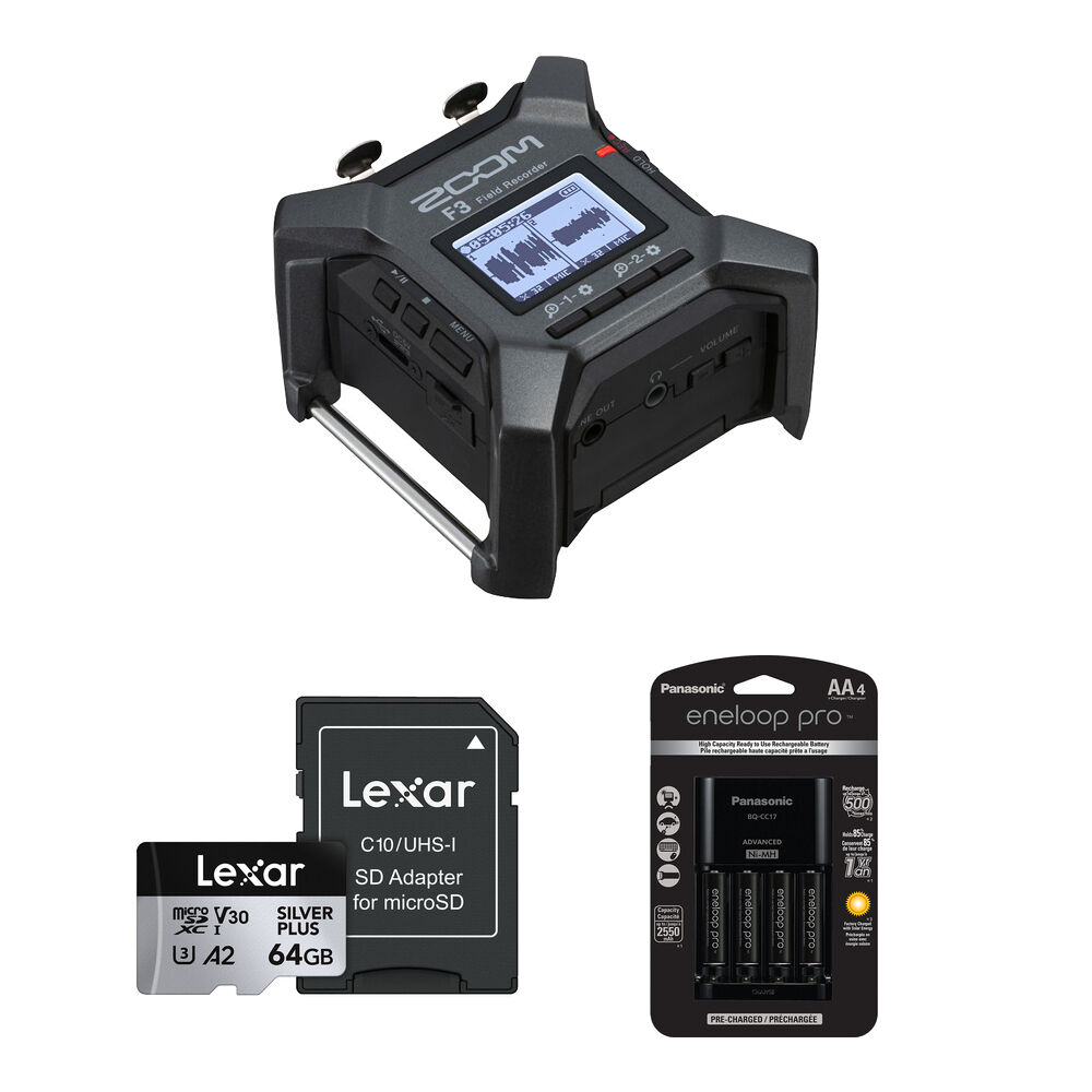 Zoom F3 Grabador de Campo Portátil 2-Input/2-Track con Mic Pres de Bajo Ruido y Grabació