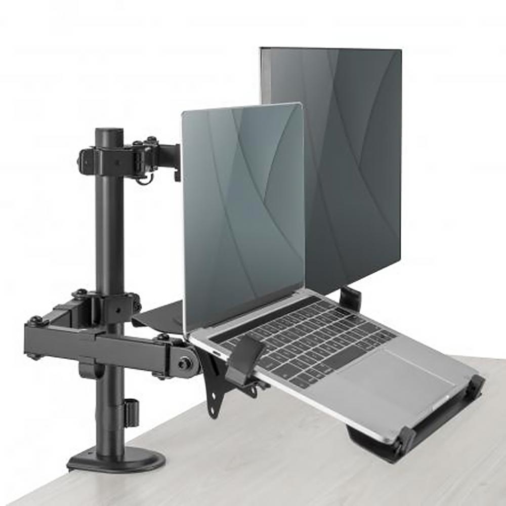 SOPORTE DOBLE PARA MONITOR 17 A 35 PULGADAS Y LAPTOP DE 10 A 17 PULGADAS