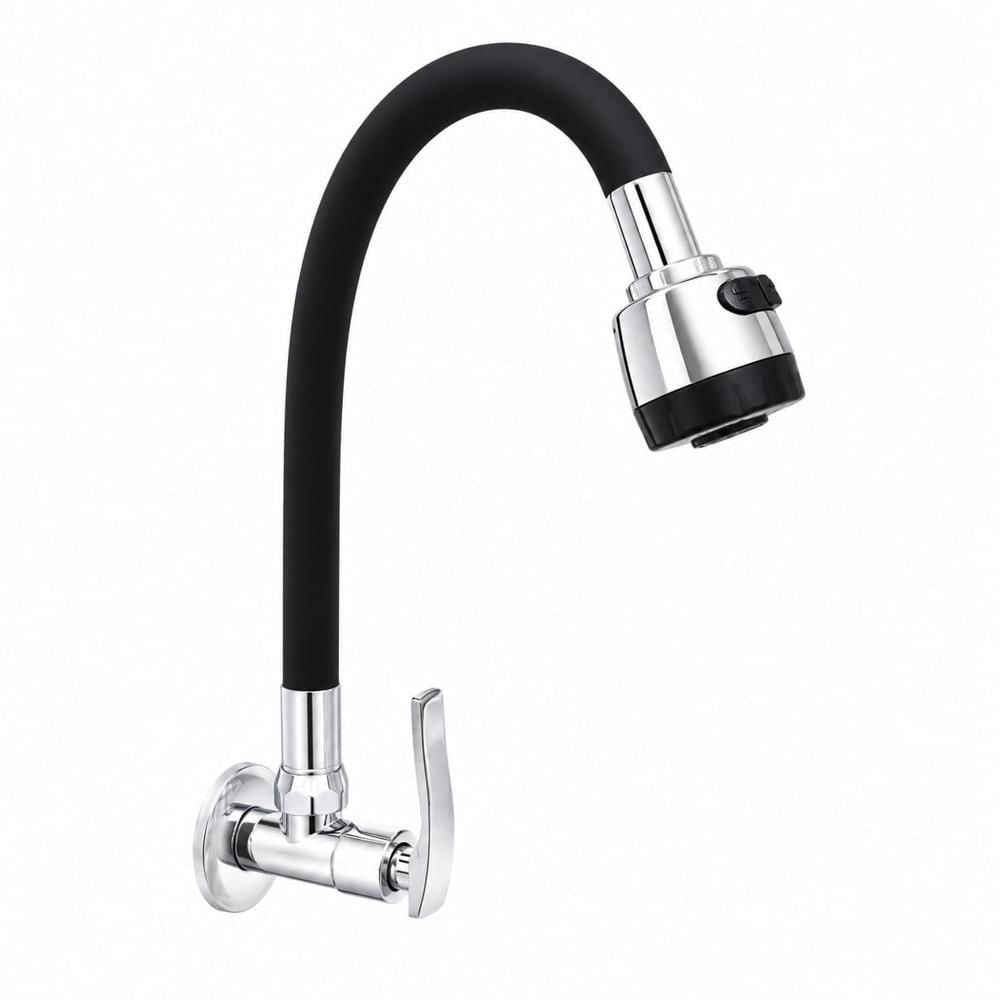 Grifo caño flexible lavadero negro mate regadera pared CyA