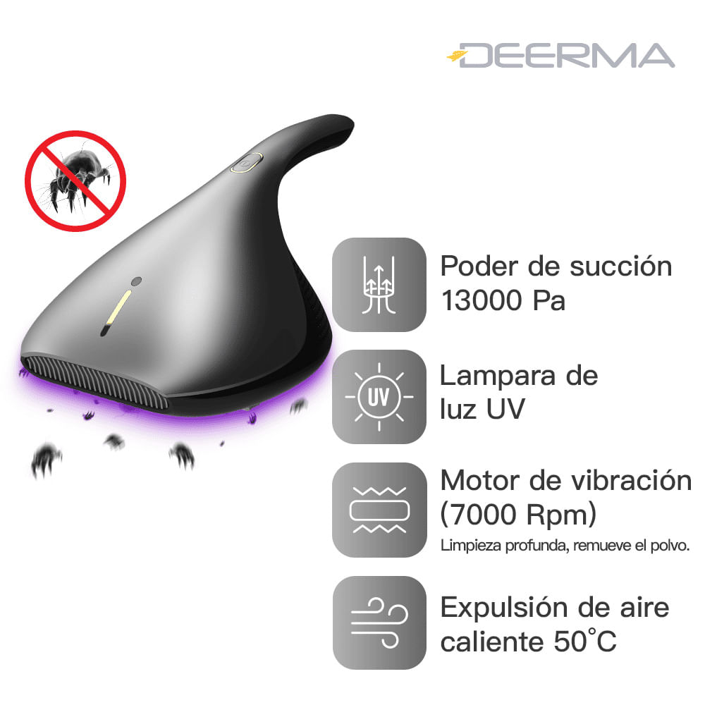 Aspiradora de mano Deerma Anti ácaros EX919 Luz UV | Calor 50°C | Gris