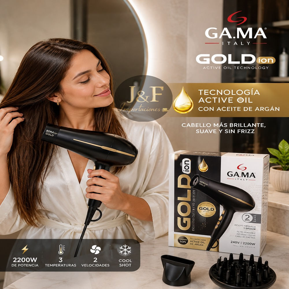 Secador de Cabello  Bora Gold con Rejilla Recubierta en Aceite de Argán