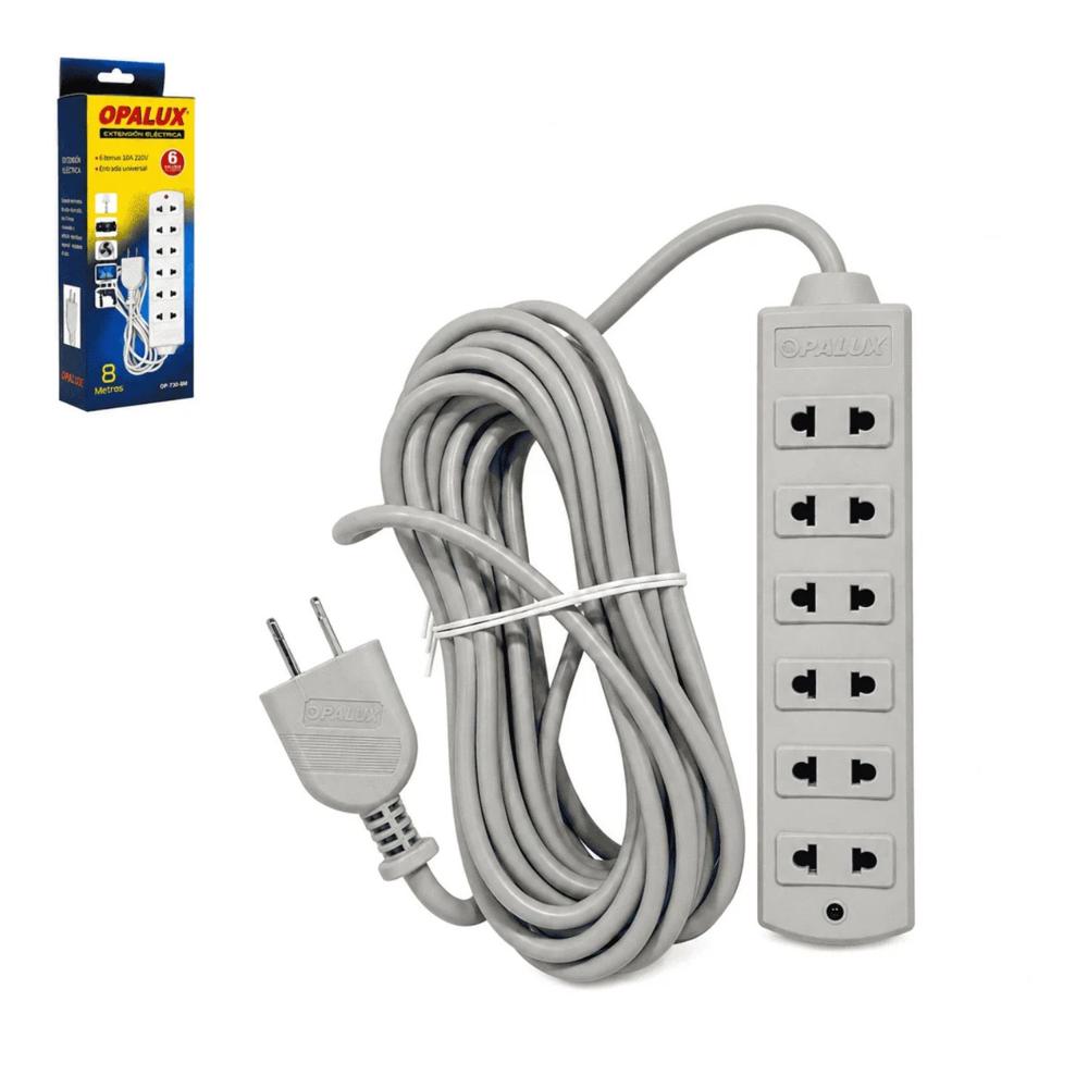 Extensión Eléctrica Vulcanizada 6 Tomas Universales 8M OPALUX OP-730-8M