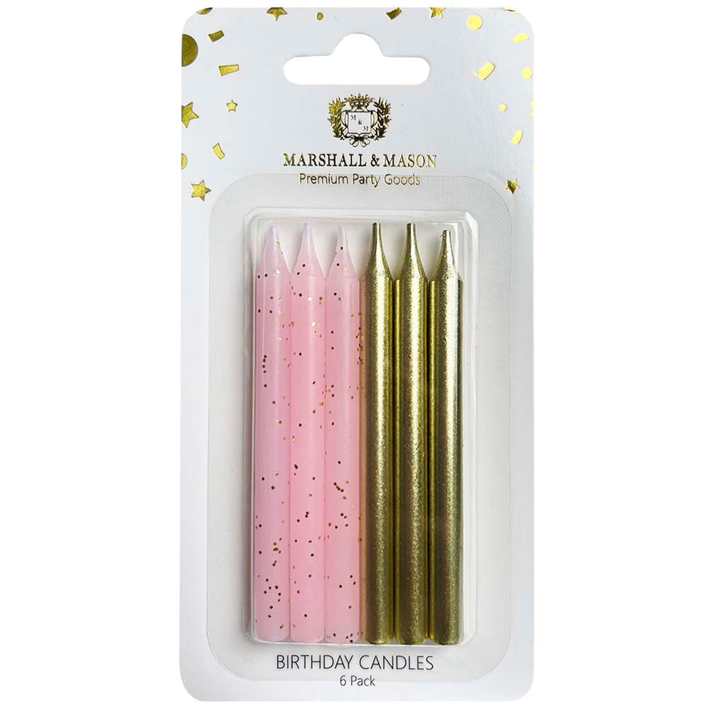 Velas Premium de Cumpleaños Gold Rose MARSHALL & MASON x6un