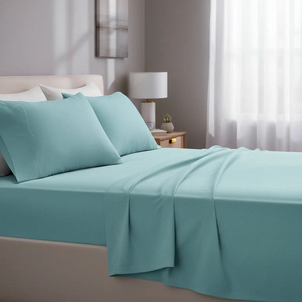 Juego de sabanas algodón pima interiotex 180 hilos Queen color Aquamarina Liso talla Queen Aquamarina