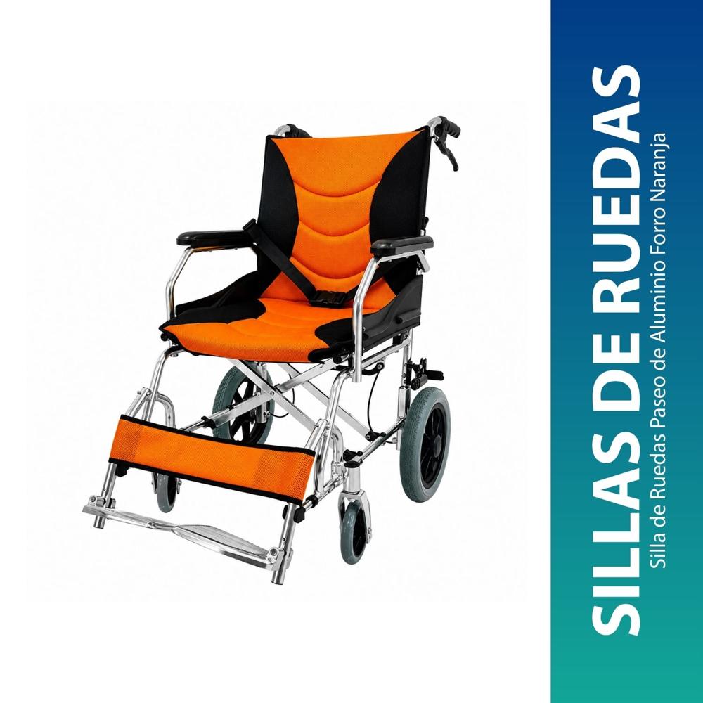 Silla de Ruedas Paseo de Aluminio Forro Naranja