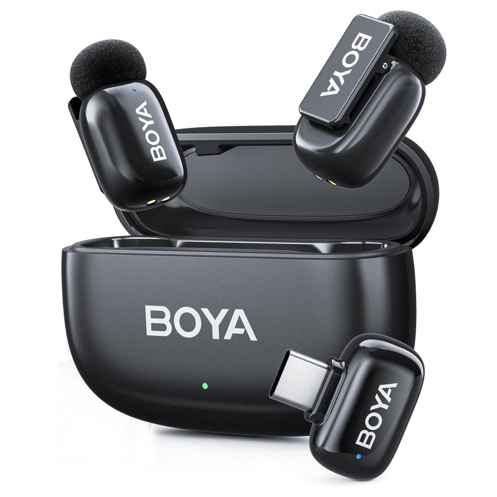 BOYA Mini 2 Micrófono inalámbrico USB C 2TX 1RX 30 horas de duración