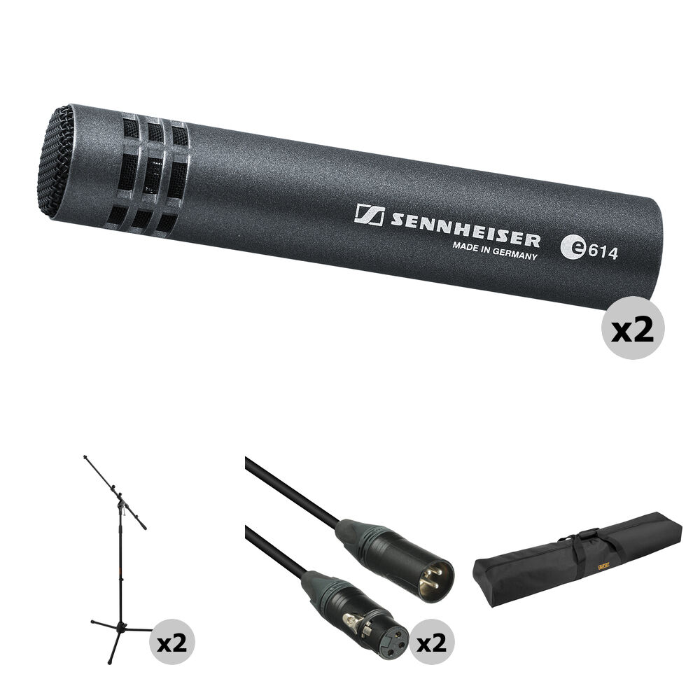 Sennheiser e 614 Micrófono Condensador Supercardioide - Kit de 2 Micrófonos con Soportes