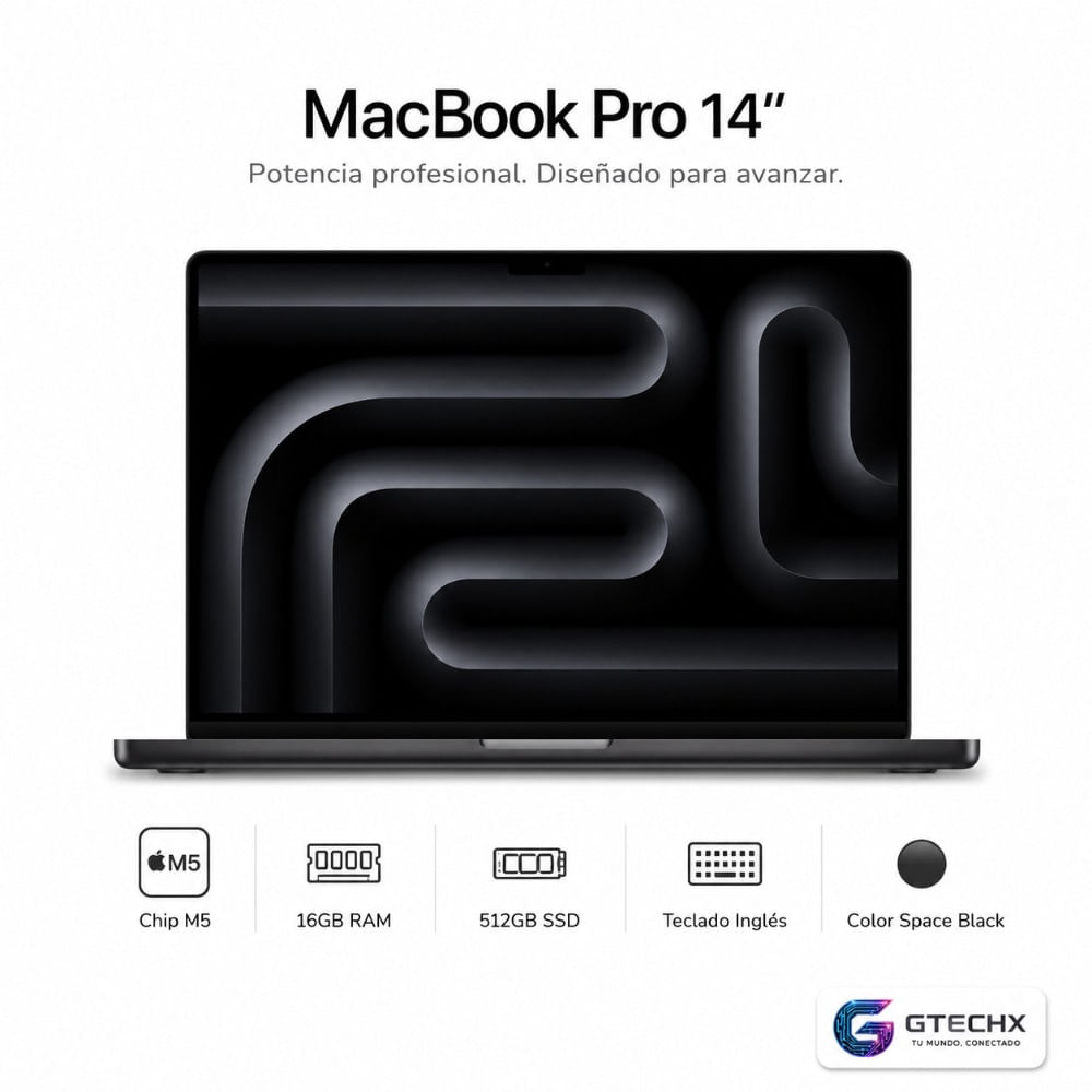 Laptop Apple Macbook Pro 14"" Chip M5 16GB RAM 512GB SSD Teclado Inglés Space Black