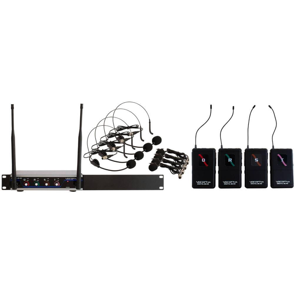 VocoPro Digital-Quad-B-500 Sistema Inalámbrico UHF de Cuatro Canales con Micrófonos de C