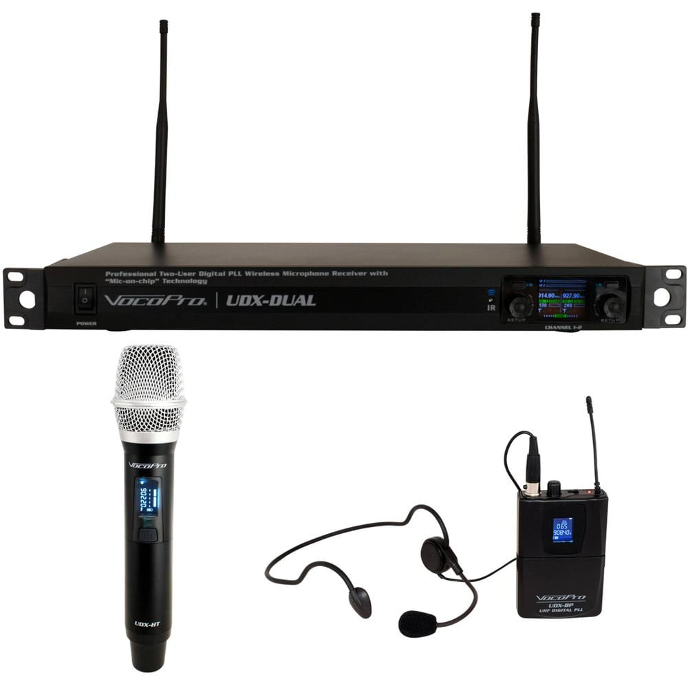 VocoPro UDX-Dual-Combo Sistema de Micrófono Inalámbrico Digital con Micrófono de Mano y