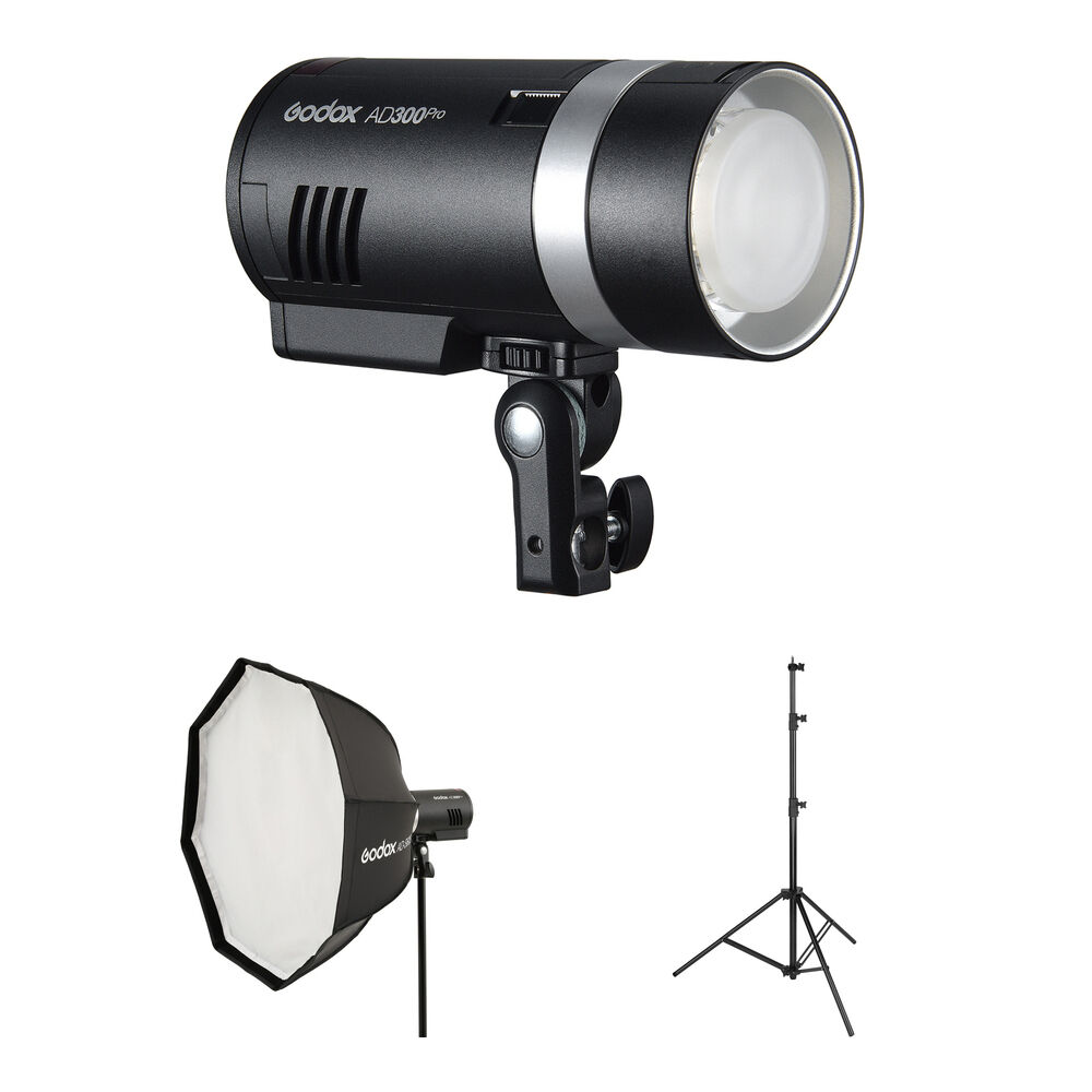Godox Flash AD300Pro con Softbox y Soporte, 300Ws, Reciclaje 0.01 a 1.5 Segundos
