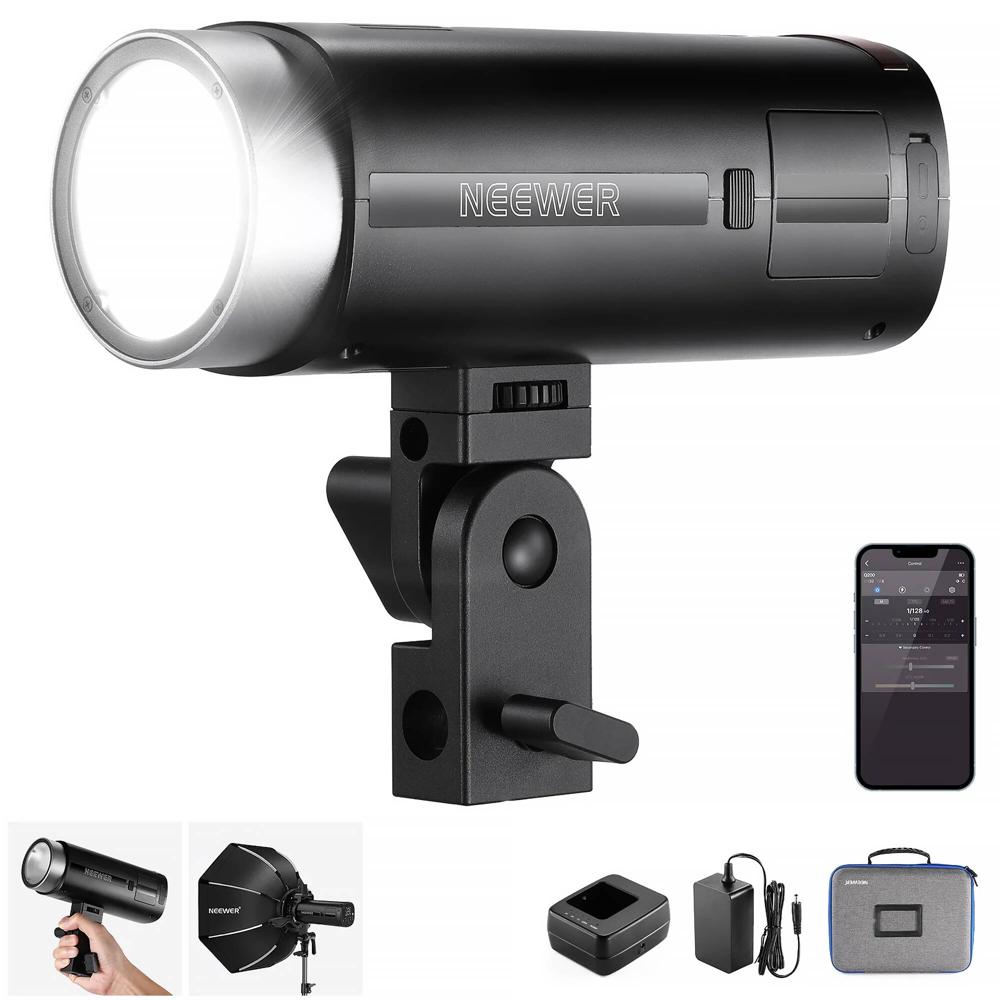 Neewer Q200 2.4 GHz Outdoor Strobe Flash 200Ws con Control por App, Luz de Modelado LED Bi