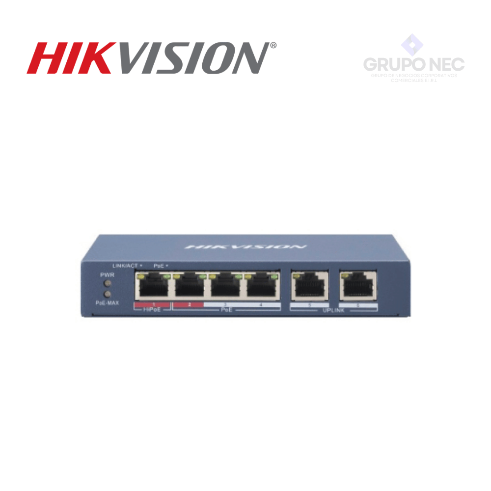 SWITCH HK-DS-3E0106HP-E POE 4 PUERTOS 10 100 MBPS CON 1 PUERTO HI POE Y 2 PUERTOS UPLINK 10 100 MBPS
