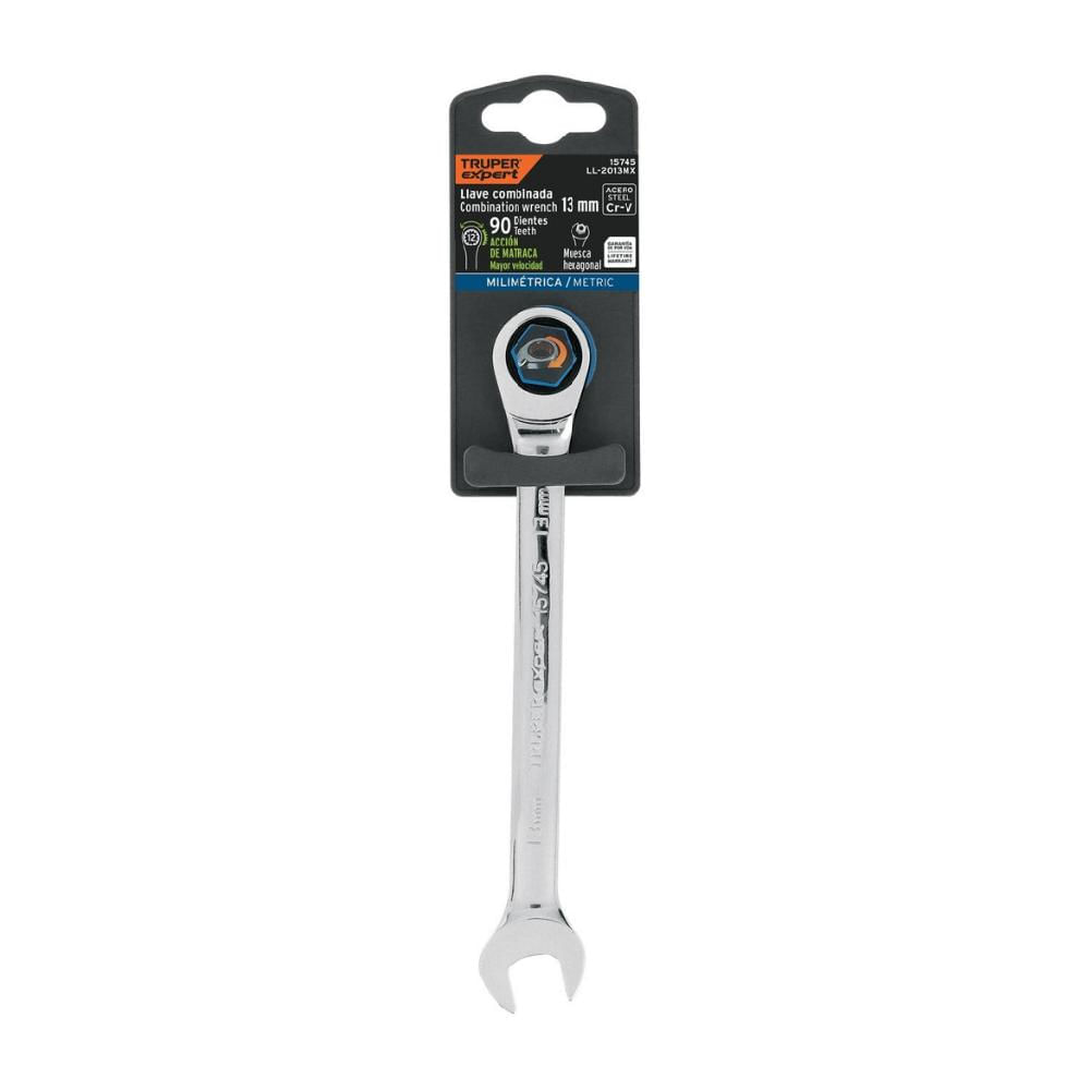 Llave combinada con matraca 13 mm x 174 mm largo Truper - 15745