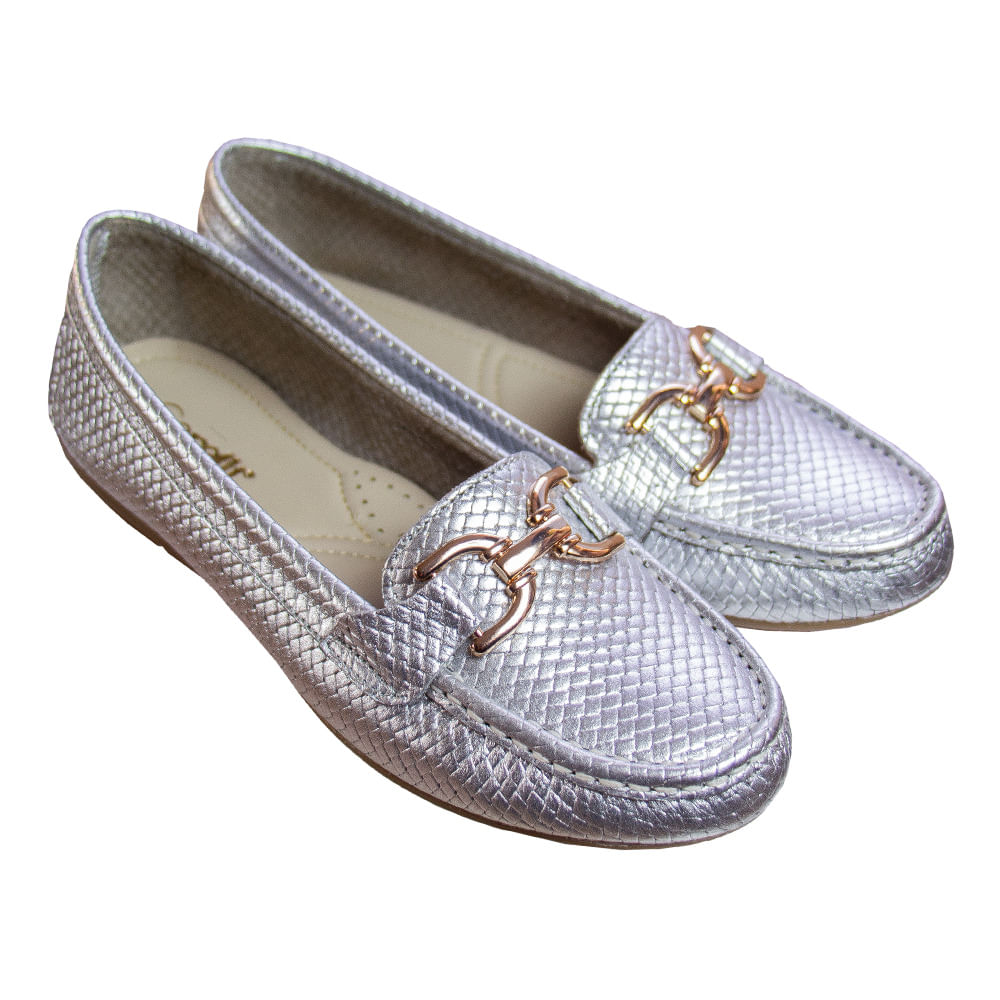 Mocasin Chato Mujer Corelli Dolce Pitón Plata Talla 36