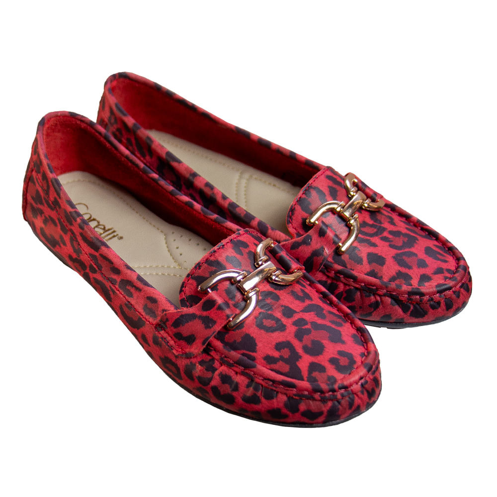 Mocasin Chato Mujer Corelli Dolce Cuero Print - Rojo Talla 35