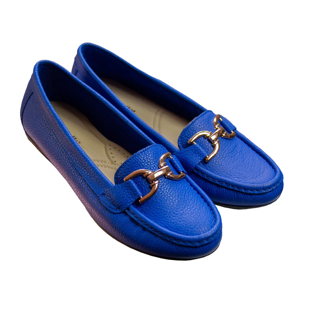 Mocasin Chato Mujer Corelli Dolce Cuero Azulino Tallla 39