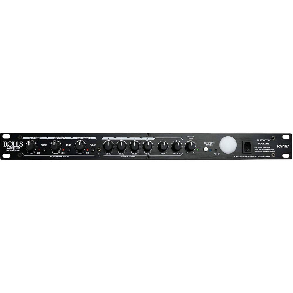 Rolls Mixer RM167 con Bluetooth - 3 Entradas XLR, 4 Entradas RCA, Control de Volumen y Ton