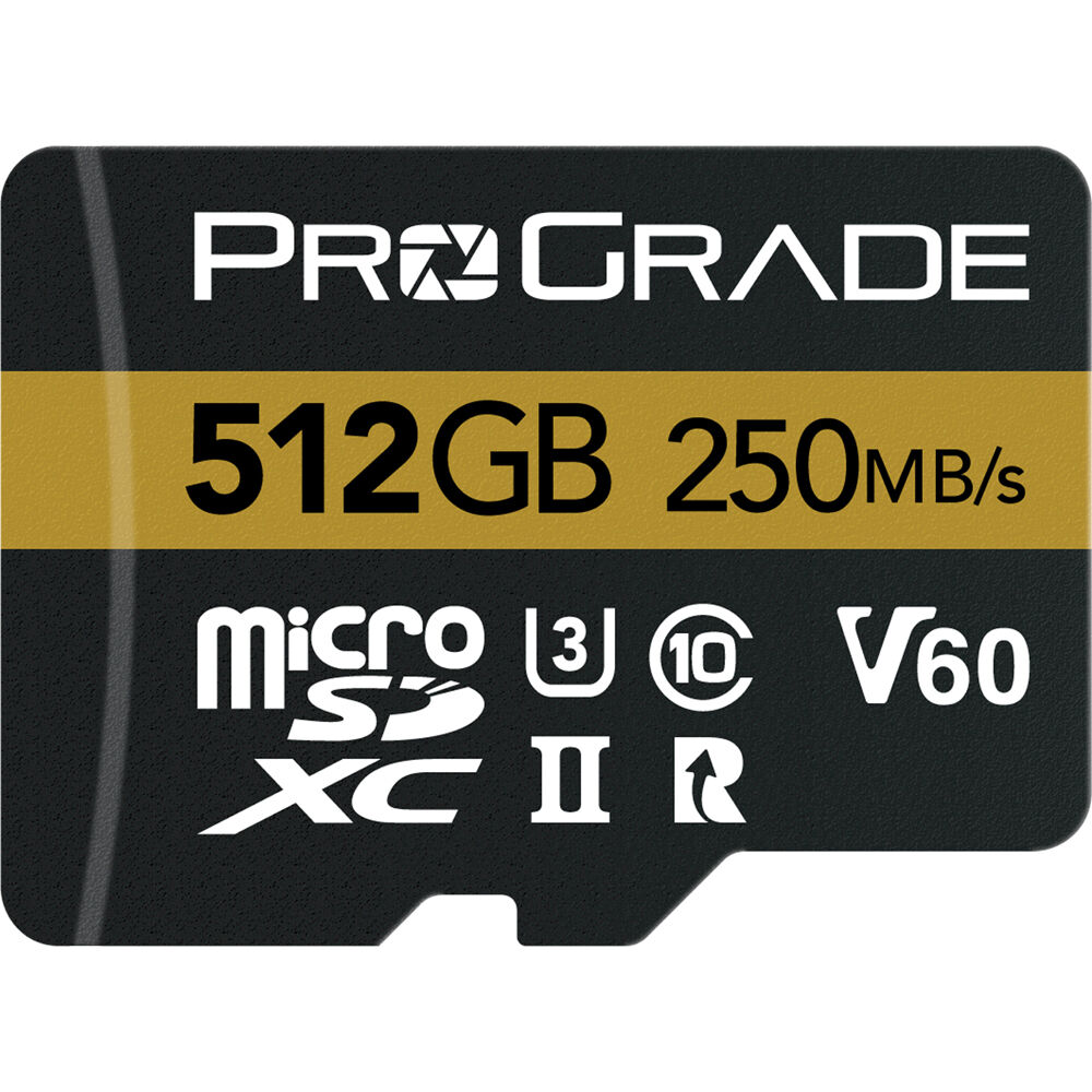 ProGrade Digital microSDXC 512GB UHS-II V60 con Adaptador SD - Velocidad de Lectura 250 MB