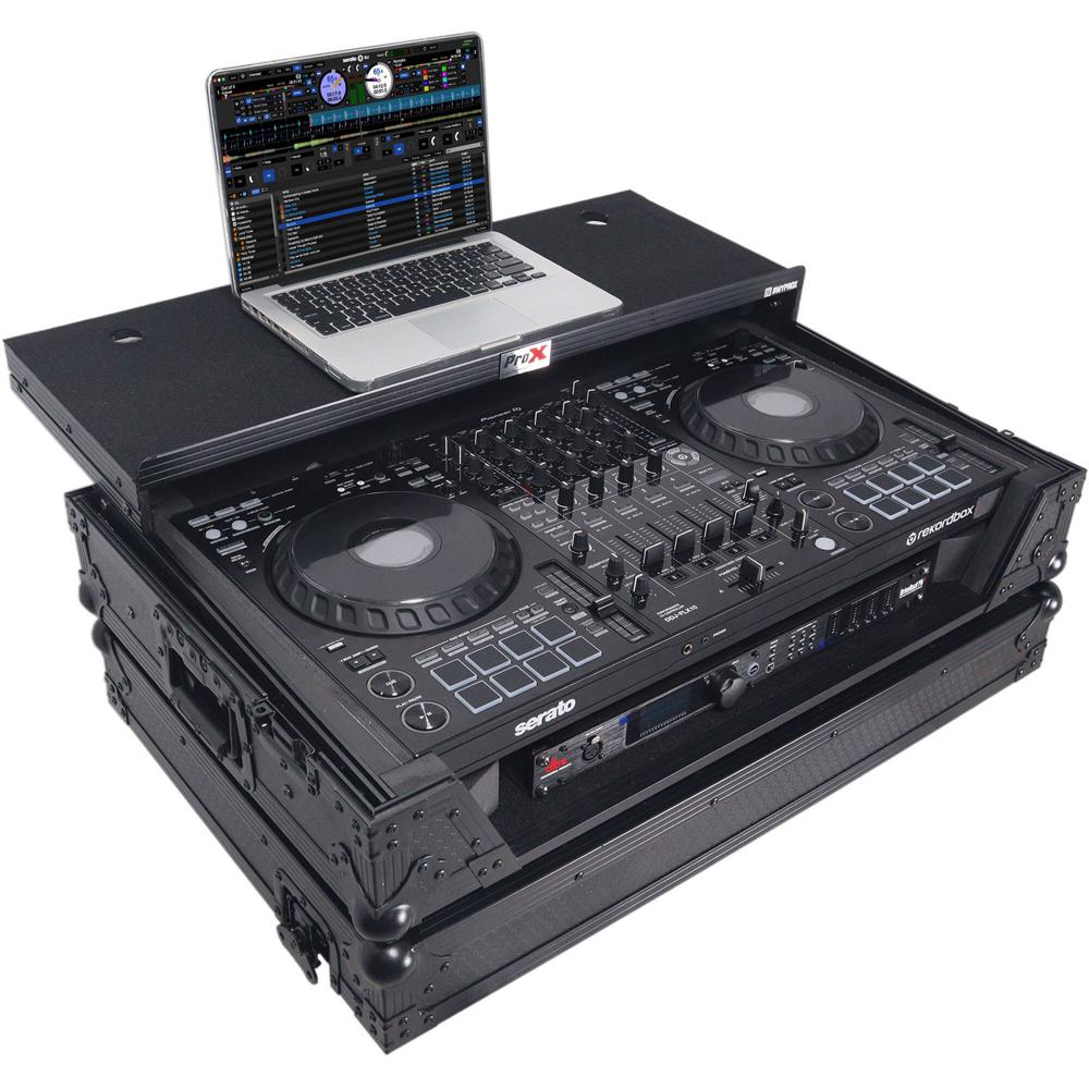 ProX Flight Case para Controladores DDJ-FLX10 y DDJ-GRV6 con Estante para Laptop, 1 RU, Ru