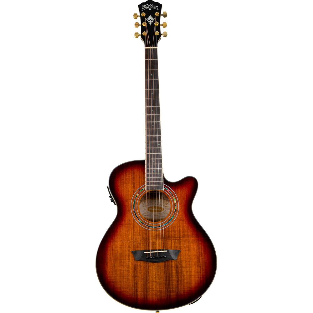 Washburn Festival EA55G Guitarra Acústica/Electrica Mini Jumbo Koa Exótica con Preamp Ba