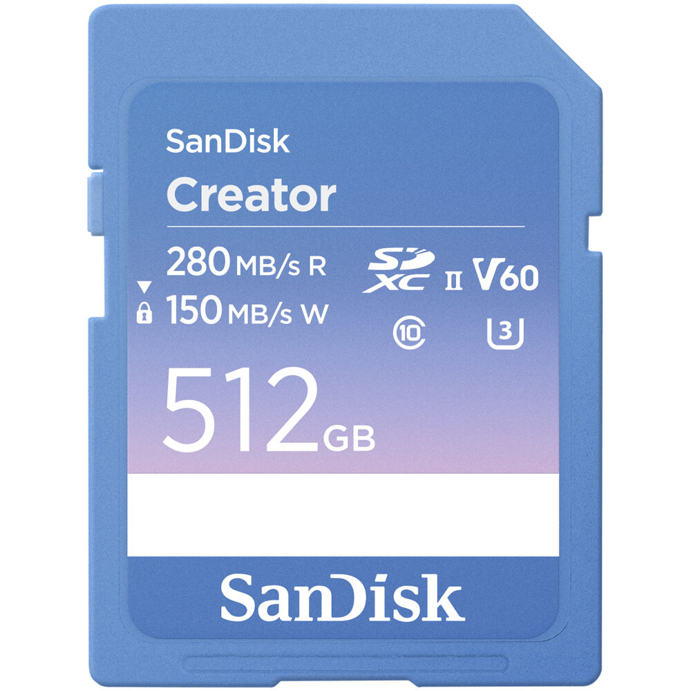 SanDisk Creator Series 512GB UHS-II SDXC Memory Card - 280 MB/s Lectura, 150 MB/s Escritur