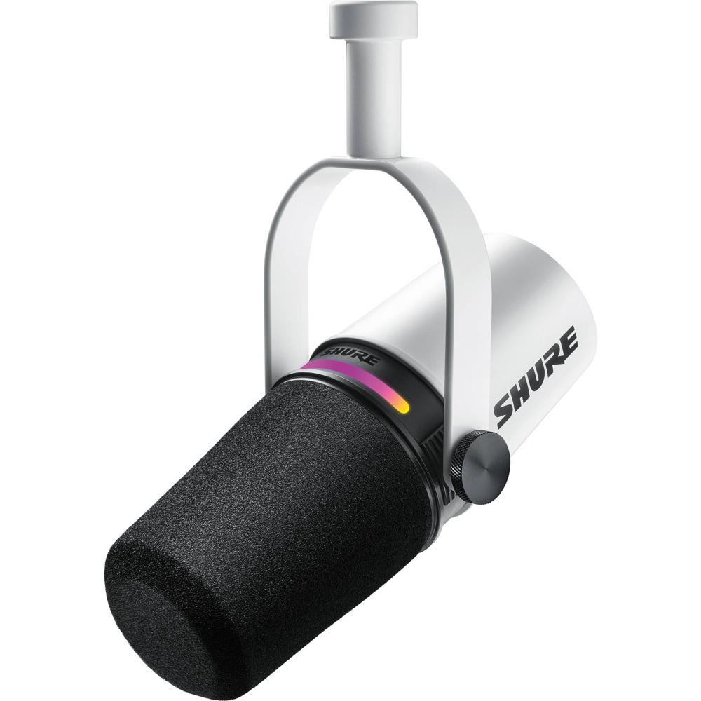 Shure MV7+ Mic Podcast XLR/USB Blanco - Micrófono Dinámico, Conexiones USB-C y XLR, Filt