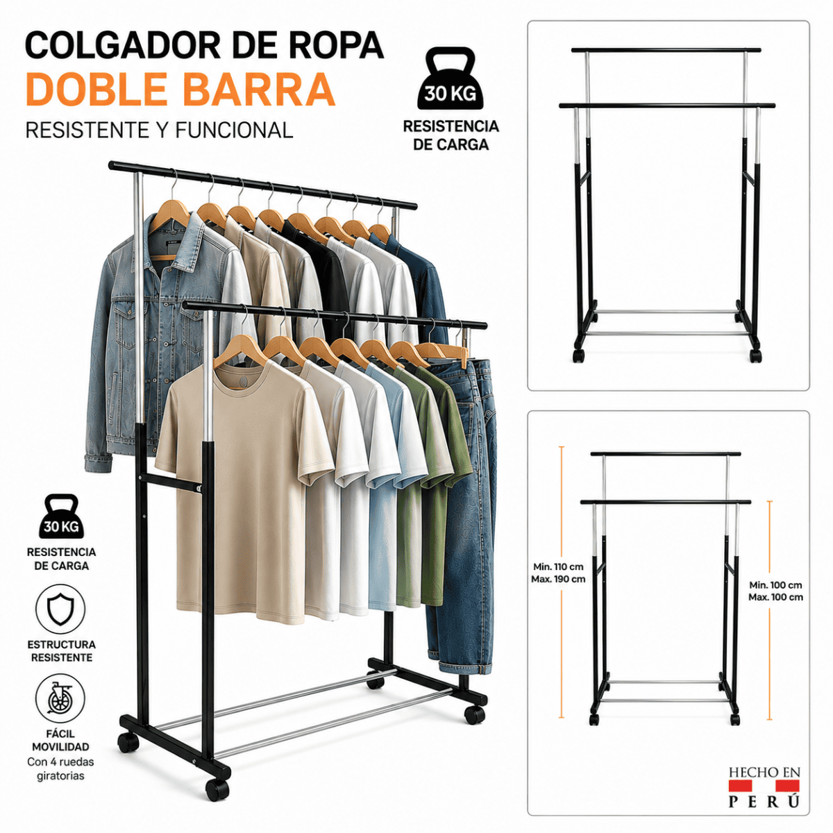 Colgador de ropa de metal doble barra