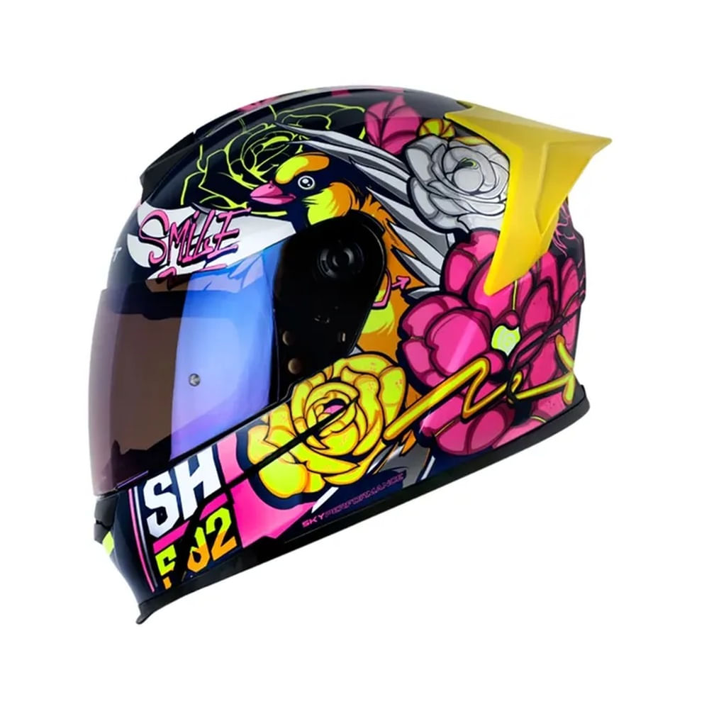 Casco Integral SHAFT SH-502SP Flower Azul Amarillo Talla XL Certificado DOT para Moto Premium Diseño Azul