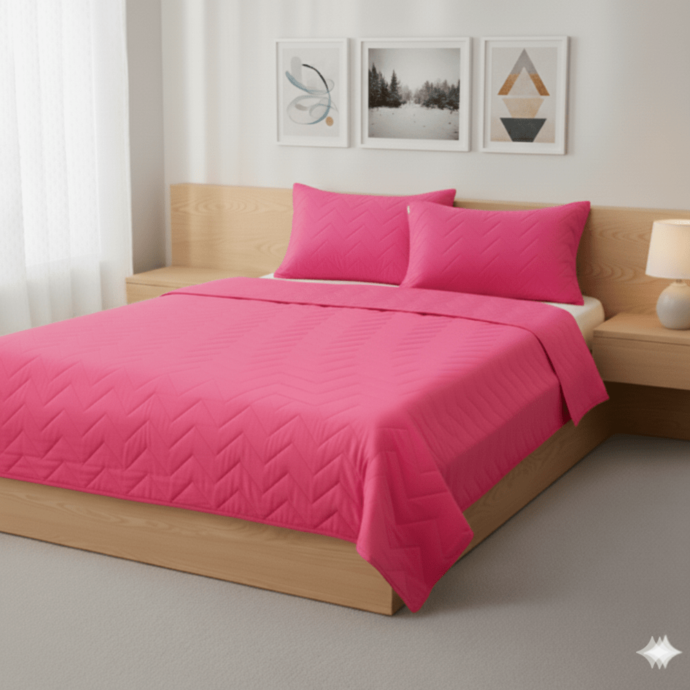 Cubrecama Fucsia Algodón con Funda Sham Free Home Unicolor 1.5 plz