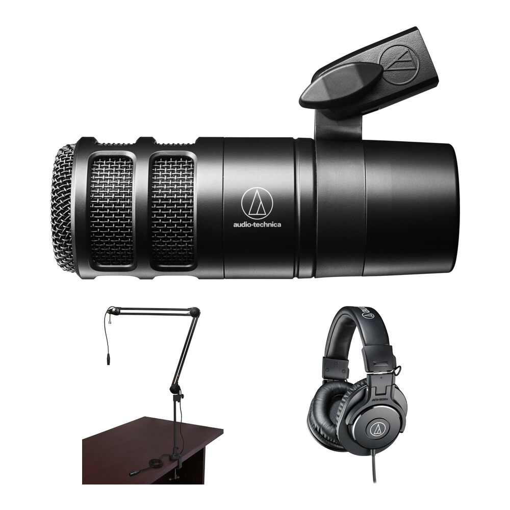 Audio-Technica AT2040 Kit de Micrófono para Podcast con Brazo de Transmisión y Auricular