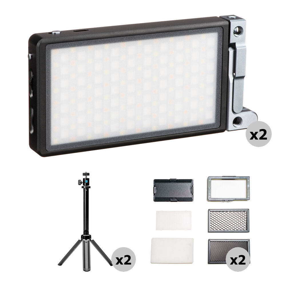Boling Kit de Iluminación LED RGB Pocket 2 Luces con Soportes Ajustables y Accesorios
